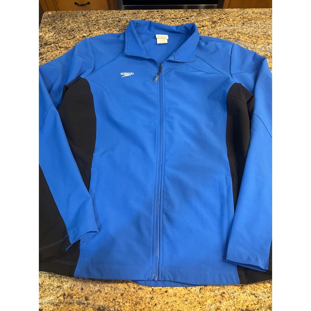 Speedo Athletic Swim Jacket‎ Full Zip Blue Black Men's Size L